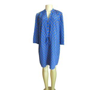 Diane Von Furstenberg Blue/Brown Silk Dress W/ Tie Size 12